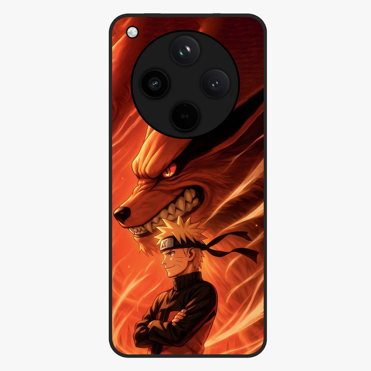 Nine Tails Legacy Glass Case showing flat back view with powerful nine-tailed fox inspired artwork and glossy glass finish.