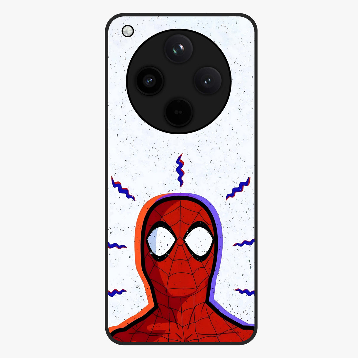 Omg Spiderman Glass Case showing flat back view with bold superhero inspired artwork and glossy glass finish.