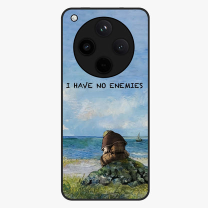 Peace Beyond War Glass Case showing flat back view with symbolic peace themed artwork and glossy glass finish.