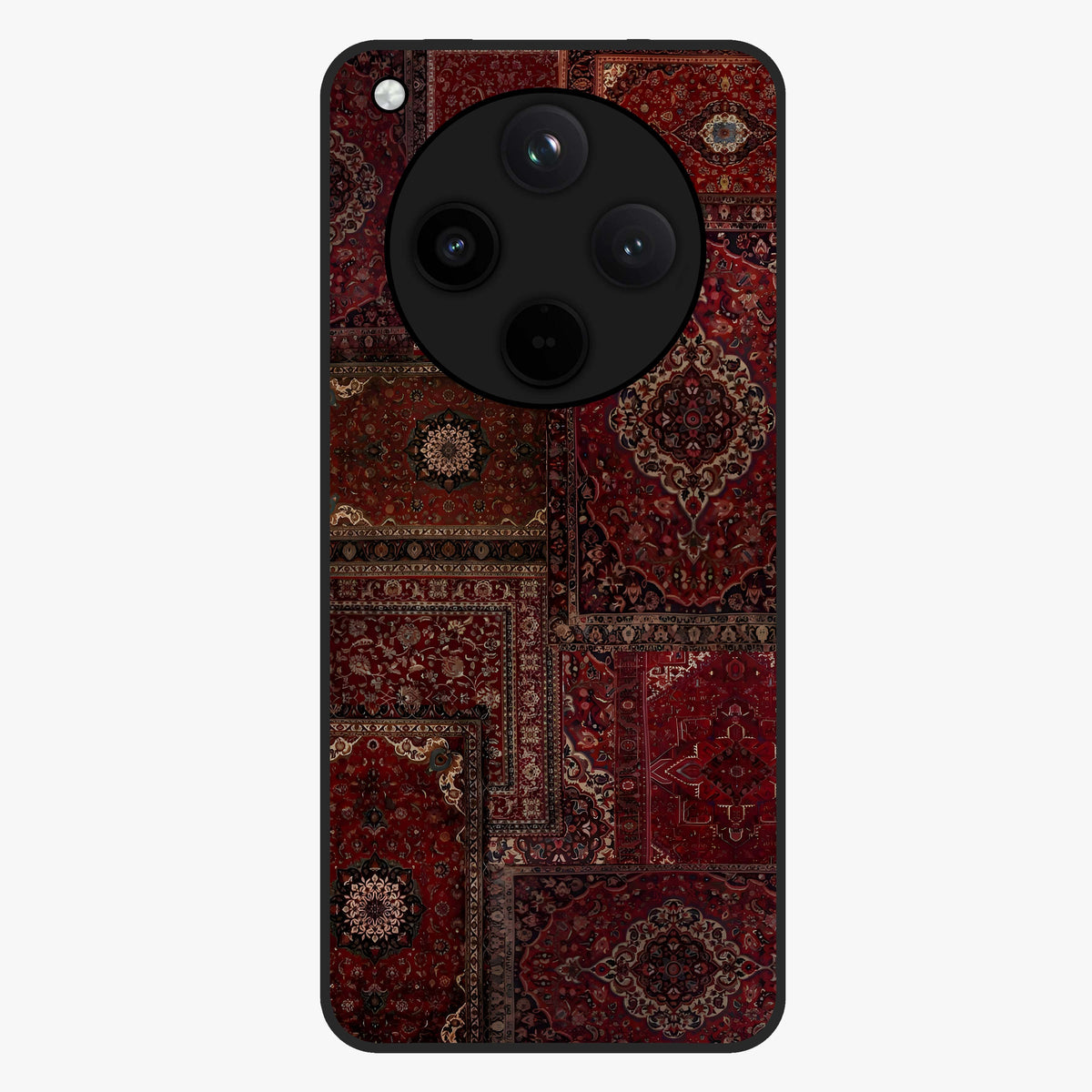 Persian Velvet Tale Glass Case showing flat back view with luxurious Persian velvet pattern artwork and glossy glass finish.
