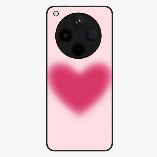 Pink Aura Heart Glass Case showing flat back view with glowing heart artwork and glossy glass finish.