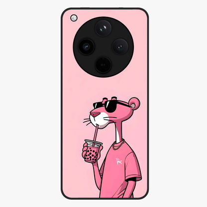Pink Panther Glass Case showing flat back view with iconic pink panther artwork and glossy glass finish.