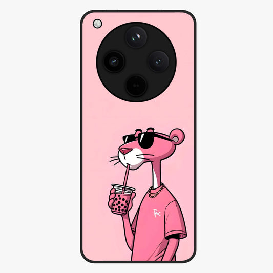 Pink Panther Glass Case showing flat back view with iconic pink panther artwork and glossy glass finish.