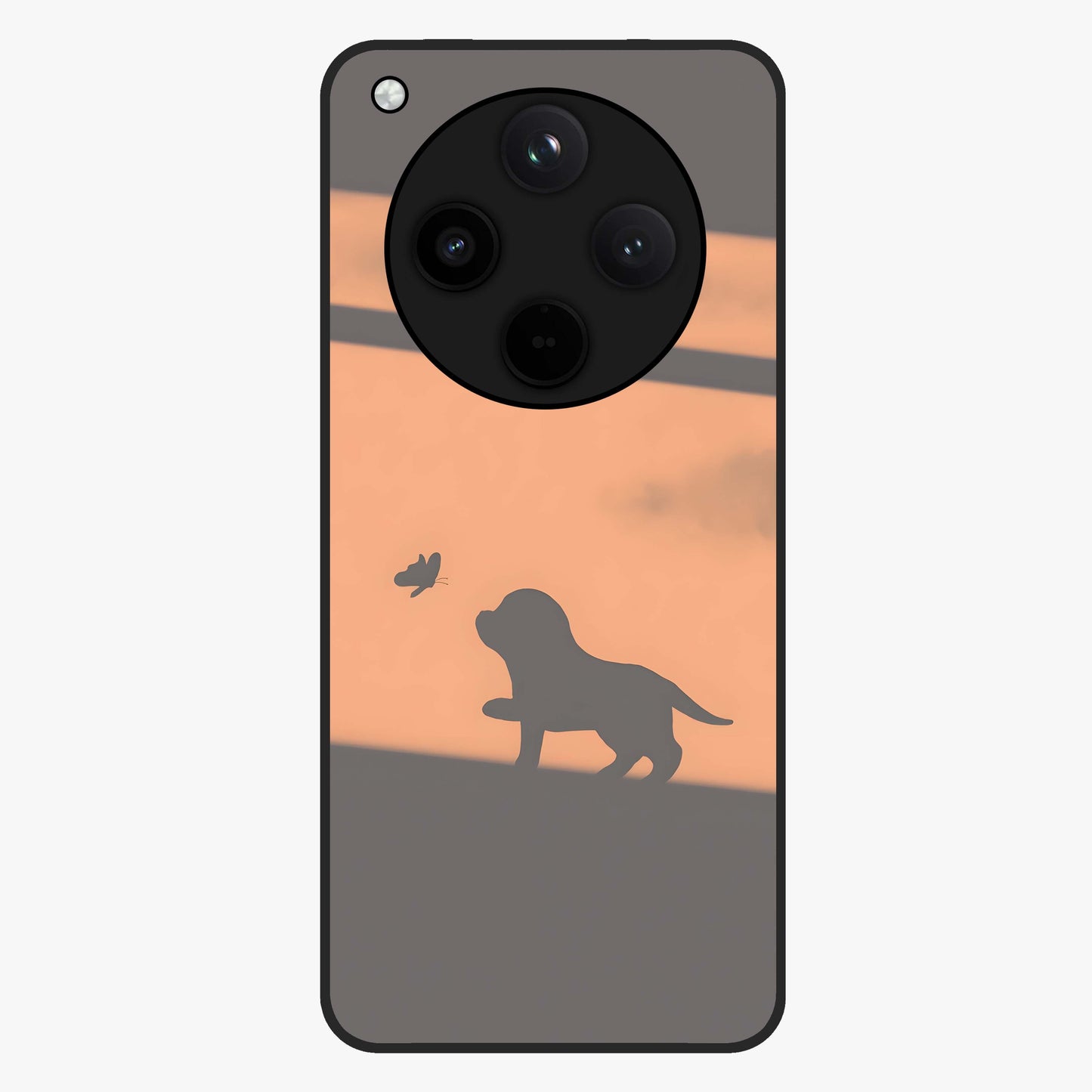 Puppy Shadow Art Glass Case showing flat back view with cute puppy shadow style artwork and glossy glass finish.