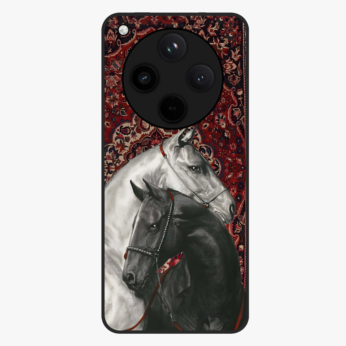 Regal Stallion Tapestry Glass Case showing flat back view with majestic horse tapestry artwork and glossy glass finish.