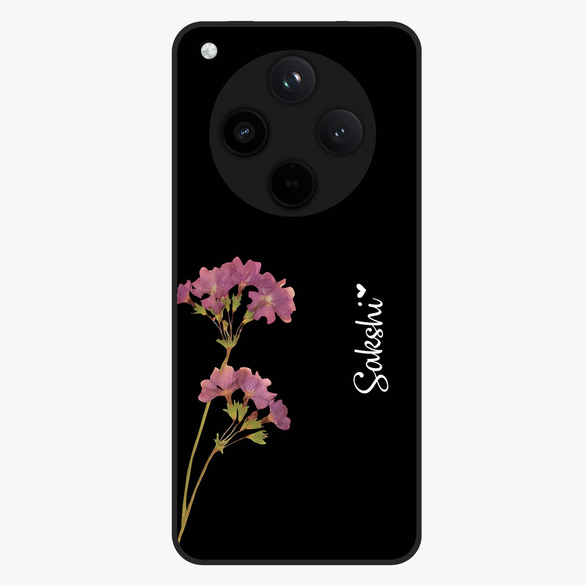 Riching Lavender Flower Custom Name Glass Case showing flat back view with lavender floral artwork and personalized name design.