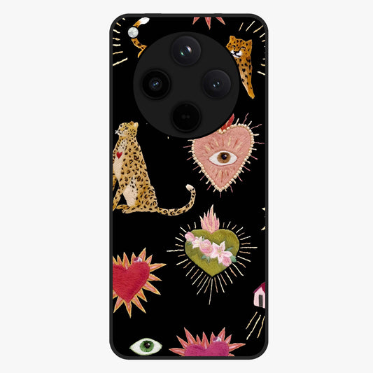 Sacred Jungle Heart Glass Case showing flat back view with jungle inspired heart artwork and glossy glass finish.
