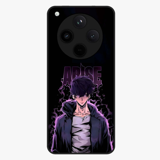 Shadow Monarch Awakening Glass Case showing flat back view with powerful dark monarch themed artwork and glossy glass finish.