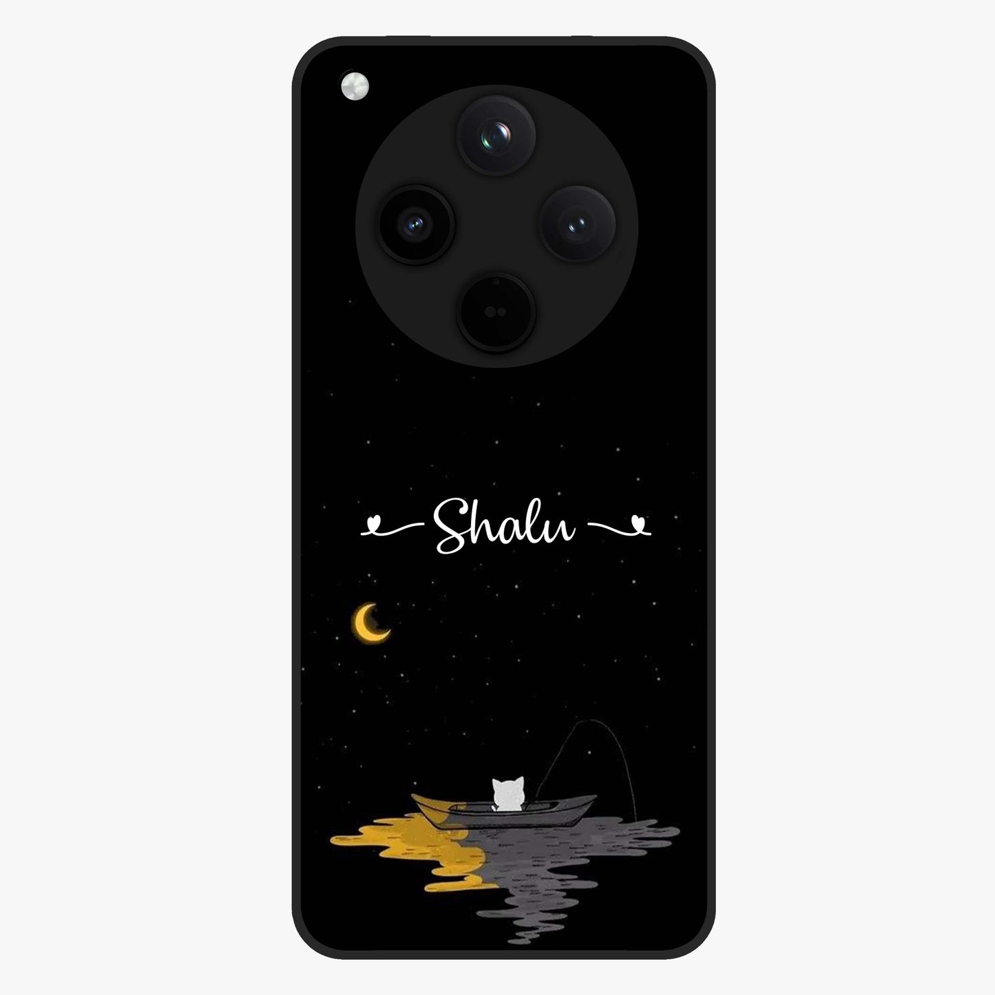 Silent Night Row Glass Case showing flat back view with calm night themed artwork and glossy glass finish.