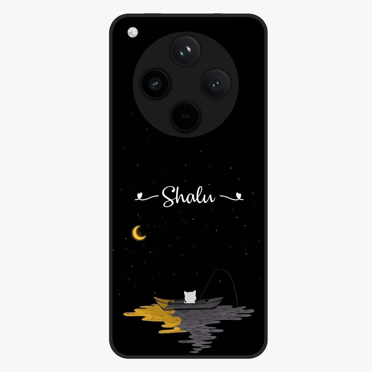 Silent Night Row Glass Case showing flat back view with calm night themed artwork and glossy glass finish.