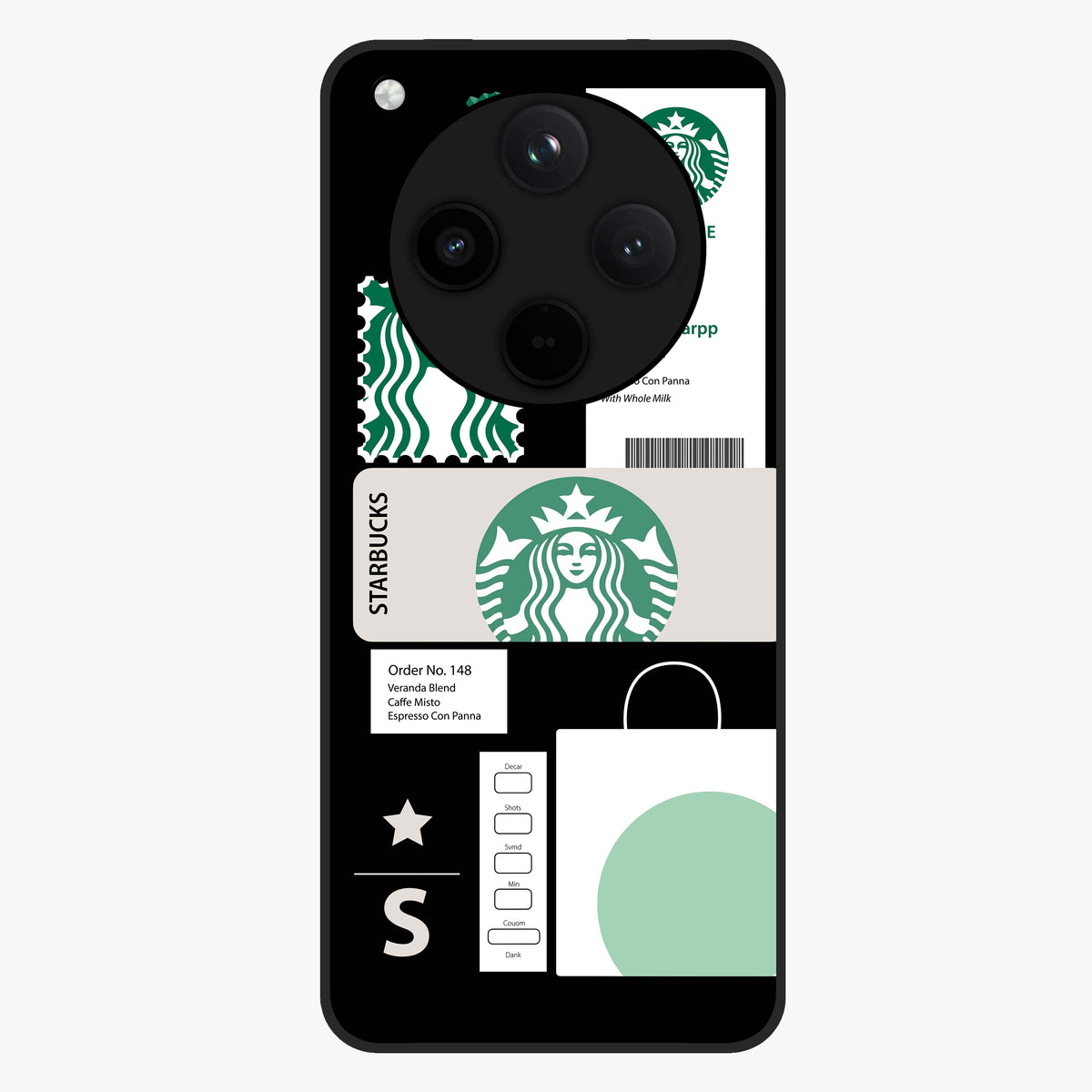 Starbucks Mocha Glass Case showing flat back view with coffee inspired artwork and glossy glass finish.