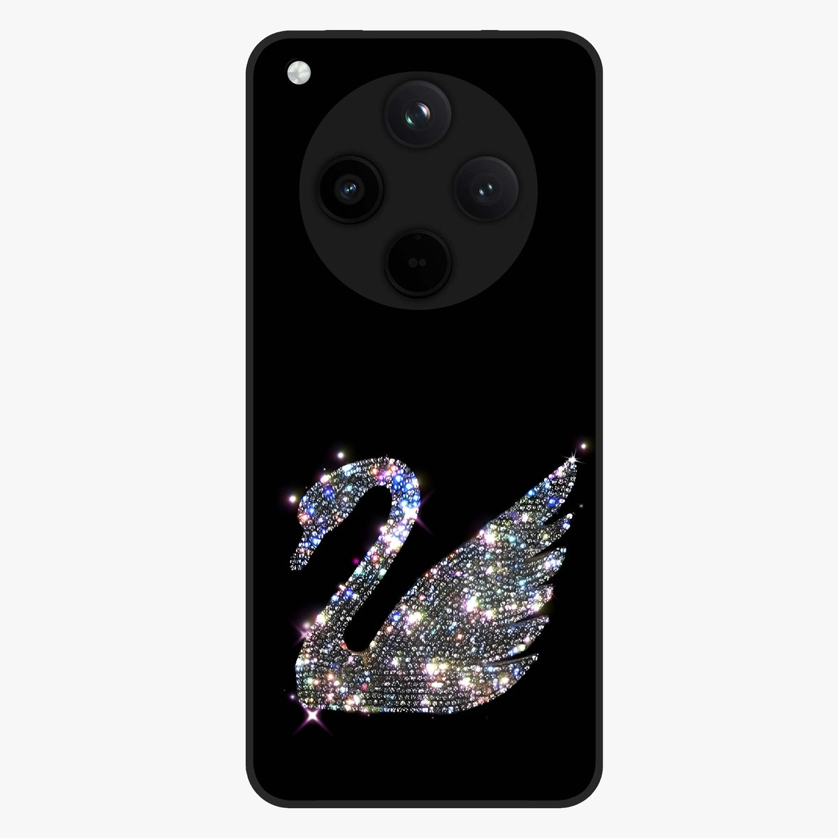 Starlit Swan Grace Glass Case showing flat back view with graceful swan artwork under starry sky and glossy glass finish.