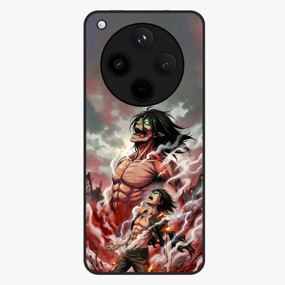 Titan Awakening Fury Glass Case showing flat back view with powerful titan inspired artwork and glossy glass finish.