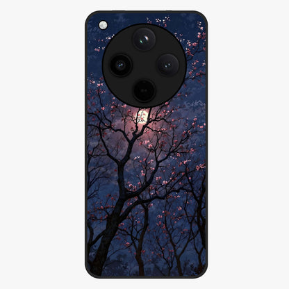 Twilight Sakura Serenade Glass Case showing flat back view with cherry blossom artwork at twilight and glossy glass finish.