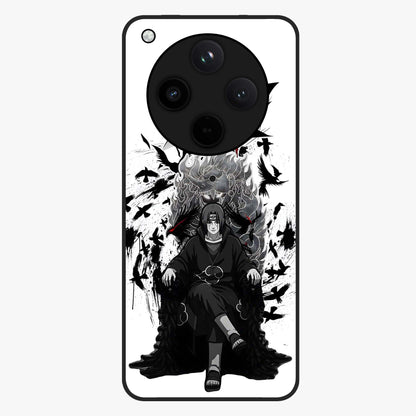 Uchiha Shadow Throne Glass Case showing flat back view with cosmic underwater themed artwork and glossy glass finish.