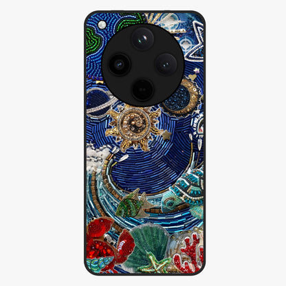 Universe Underwater Spark Glass Case showing flat back view with cosmic underwater themed artwork and glossy glass finish.