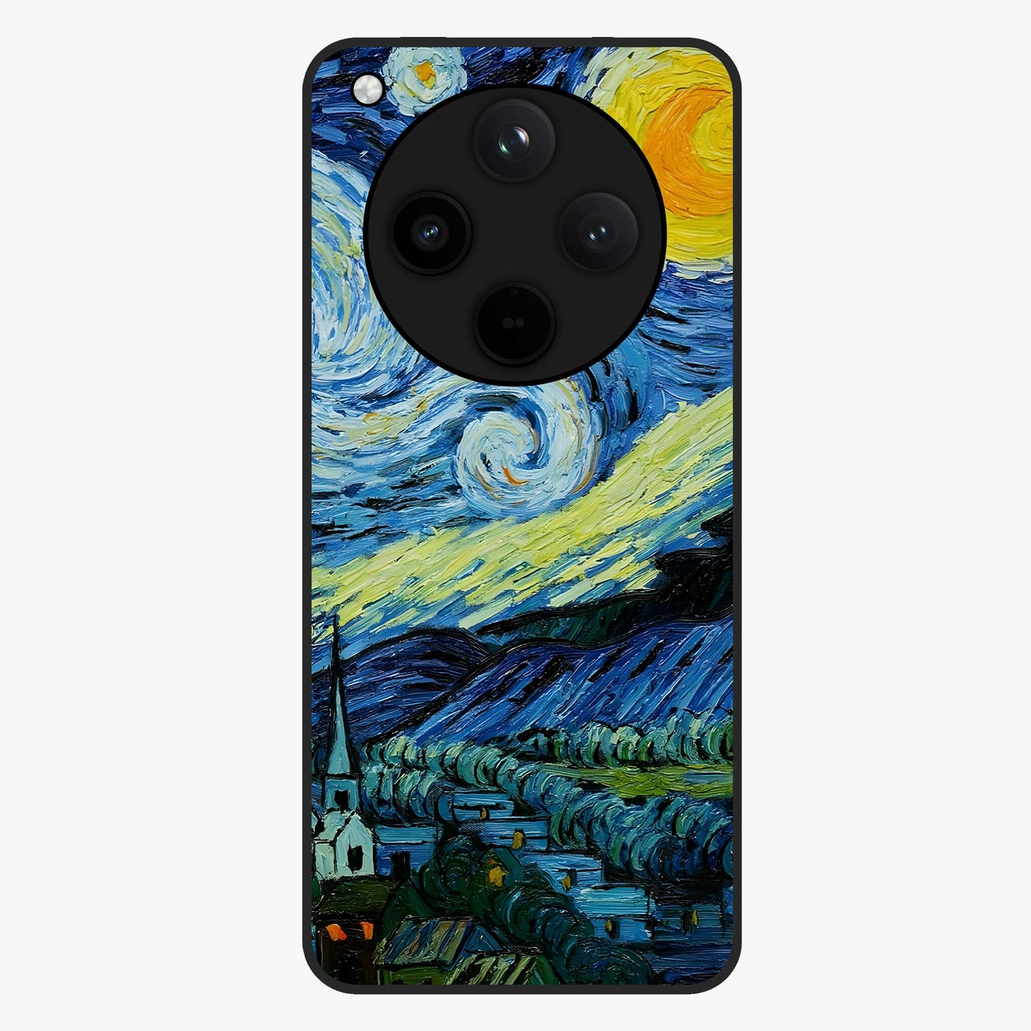 Van Gogh Art Glass Case showing flat back view with classic painterly artwork inspired by Van Gogh style and glossy glass finish.