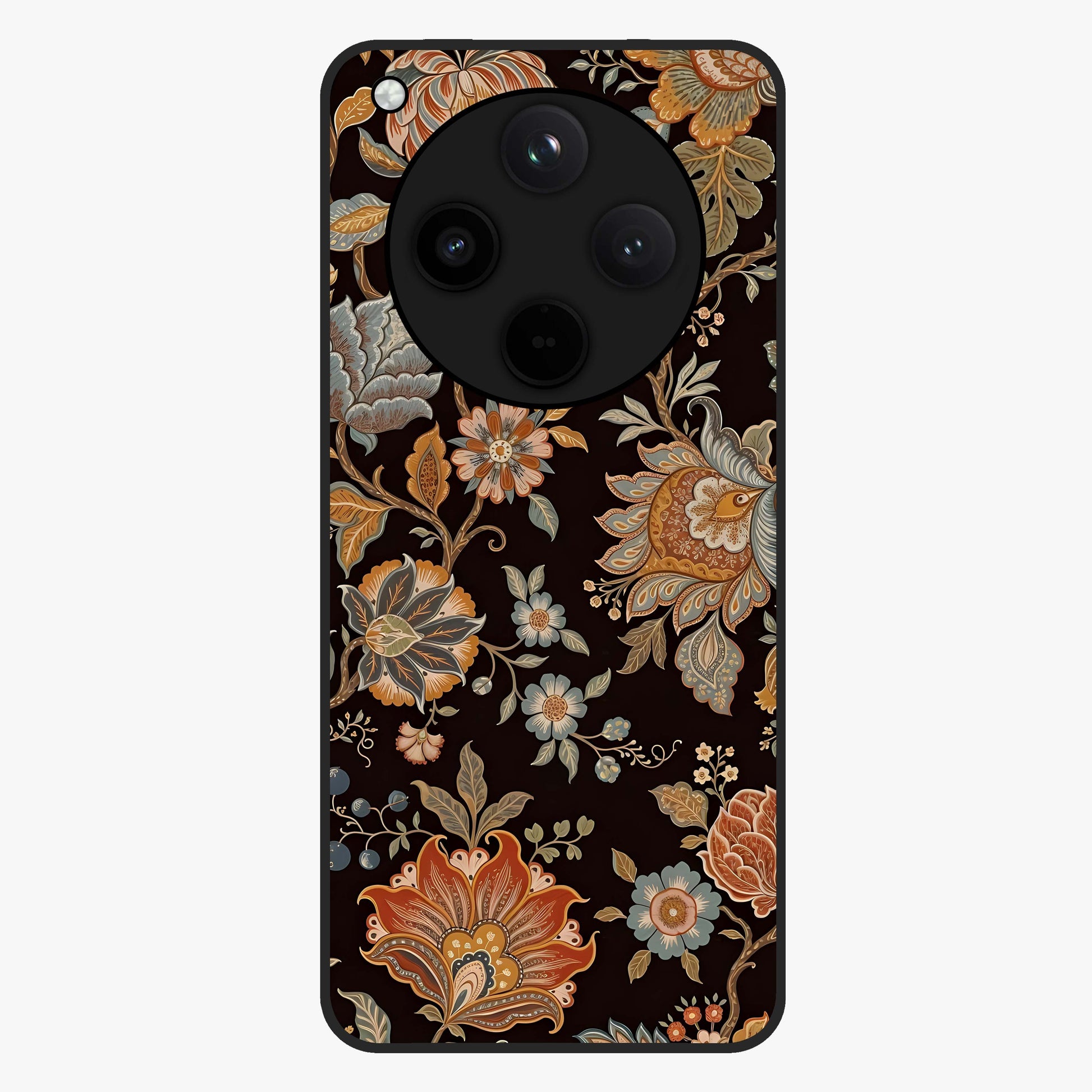 Vintage Floral Dream Glass Case showing flat back view with classic floral artwork and glossy glass finish.