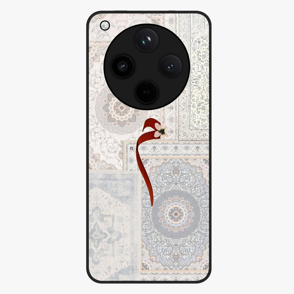 White Aesthetic Bow Glass Case showing flat back view with minimal bow artwork and glossy glass finish.