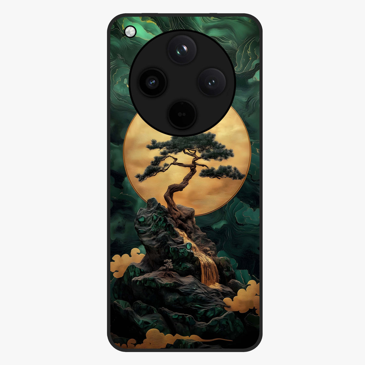 Zen Moon Rise Glass Case showing flat back view with calm moonrise artwork and glossy glass finish.