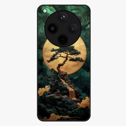 Zen Moon Rise Glass Case showing flat back view with calm moonrise artwork and glossy glass finish.