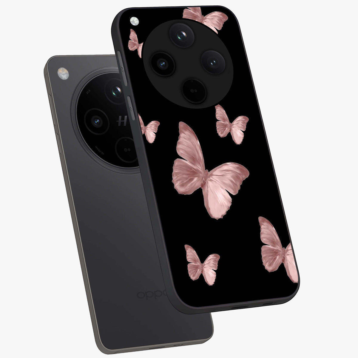 Butterfly Pattern Glass Case displayed in angled mockup highlighting delicate butterfly design and aesthetic pattern style.