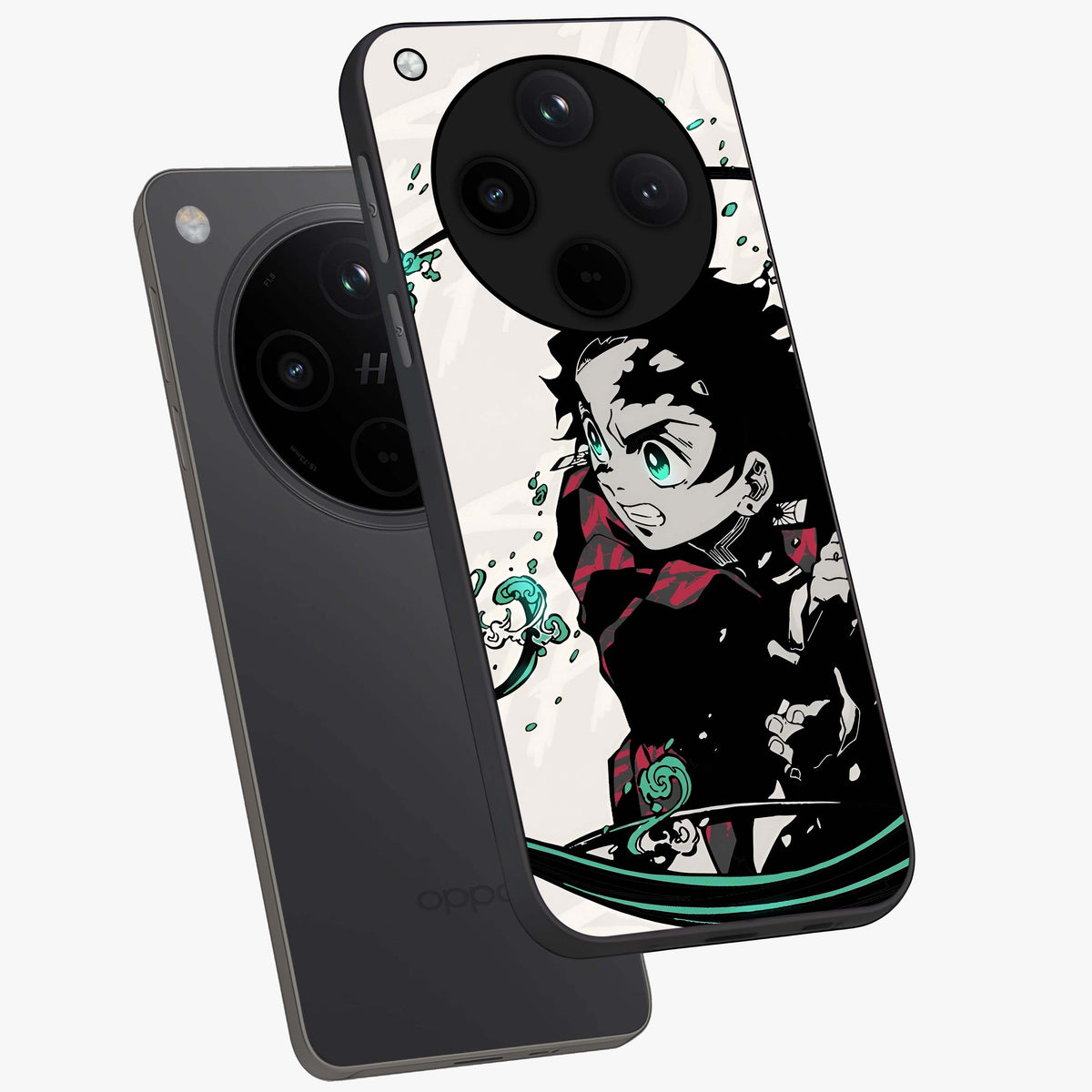 Demon Slayer Glass Case displayed in angled mockup highlighting dramatic anime character design with action aesthetic.