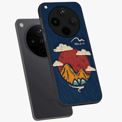 Dream Beyond Mountains Glass Case displayed in angled mockup highlighting dreamy mountain illustration with peaceful aesthetic.