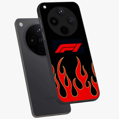 Fire F11 Glass Case displayed in angled mockup highlighting bold fire inspired graphic with energetic aesthetic style.