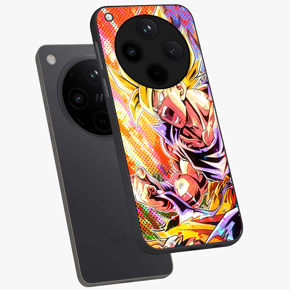 Firing Goku Glass Case displayed in angled mockup highlighting dynamic anime character design with action aesthetic.