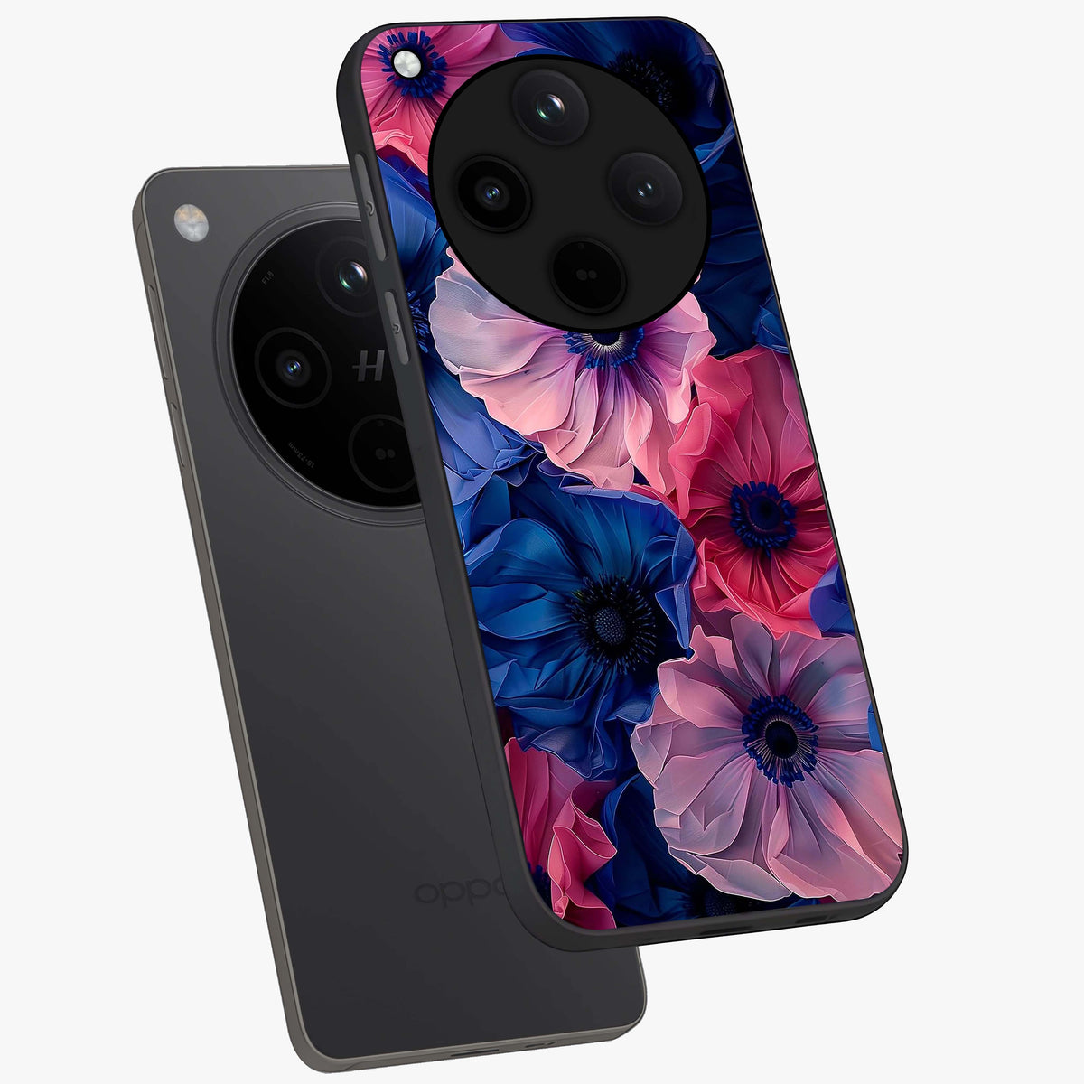 Flower Paper Art Pattern Glass Case displayed in angled mockup highlighting layered paper flower design with artistic aesthetic.