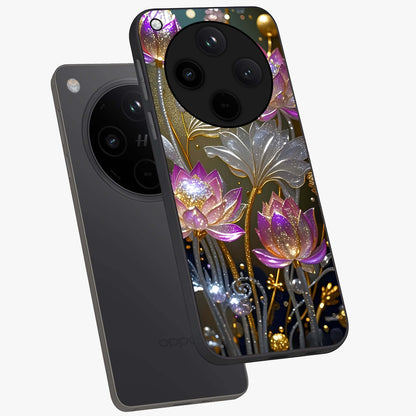 Golden Floral Majesty Glass Case displayed in angled mockup highlighting elegant flower design with royal golden aesthetic.