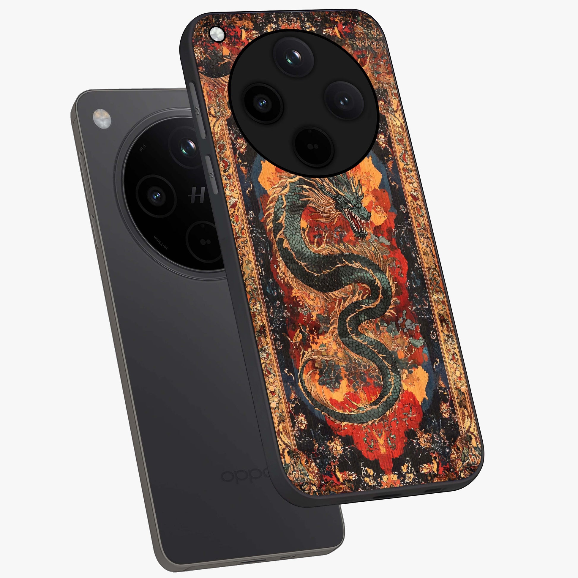 Inferno Dragon Soul Glass Case displayed in angled mockup highlighting powerful dragon illustration with inferno aesthetic.