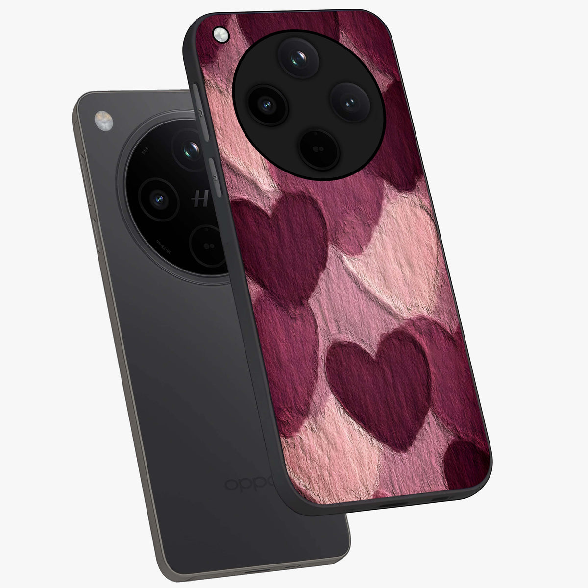 Layered Paper Hearts Glass Case displayed in angled mockup highlighting creative paper craft heart design with romantic aesthetic.