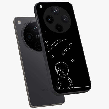 Line Art Boy With Shooting Stars Glass Case displayed in angled mockup highlighting elegant line art design with dreamy star aesthetic.