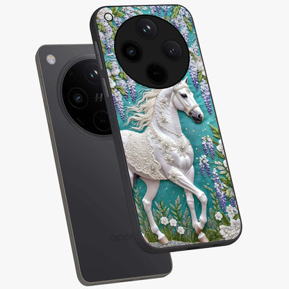 Majestic Floral Stallion Glass Case displayed in angled mockup highlighting majestic stallion illustration with elegant floral aesthetic.