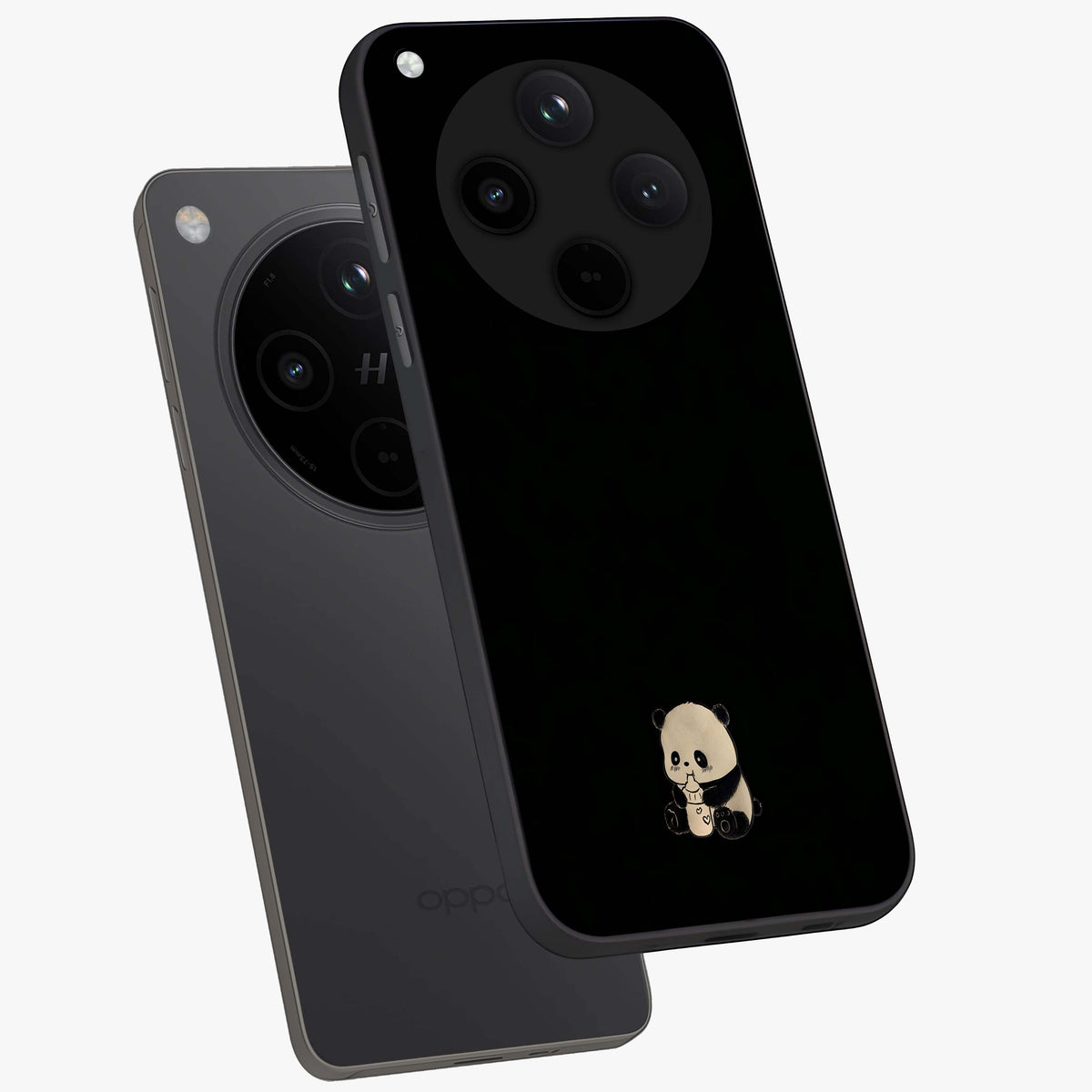 Midnight Panda Love Glass Case displayed in angled mockup highlighting adorable panda illustration with midnight aesthetic.