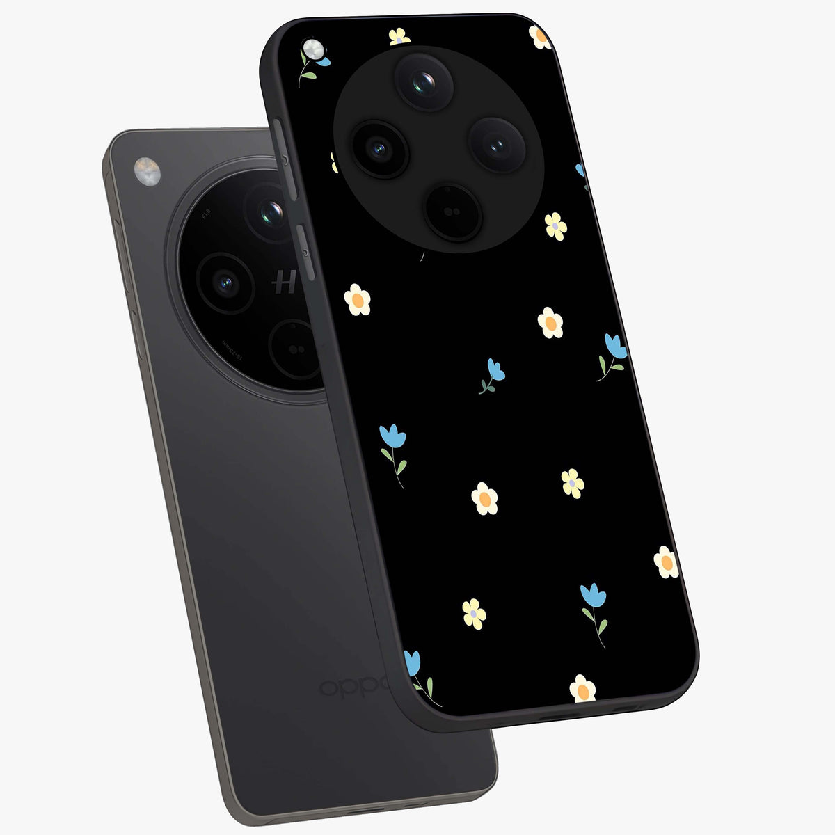 Minimal Petal Whispers Glass Case displayed in angled mockup highlighting delicate petal design with clean minimal aesthetic.