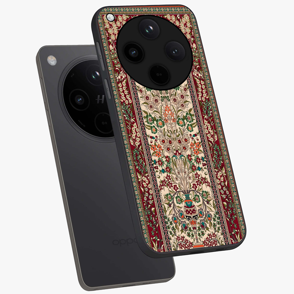 Persian Inspired Glass Case displayed in angled mockup highlighting intricate traditional design with elegant cultural aesthetic.