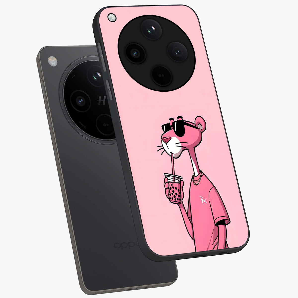 Pink Panther Glass Case displayed in angled mockup highlighting playful cartoon character design with vibrant pink aesthetic.