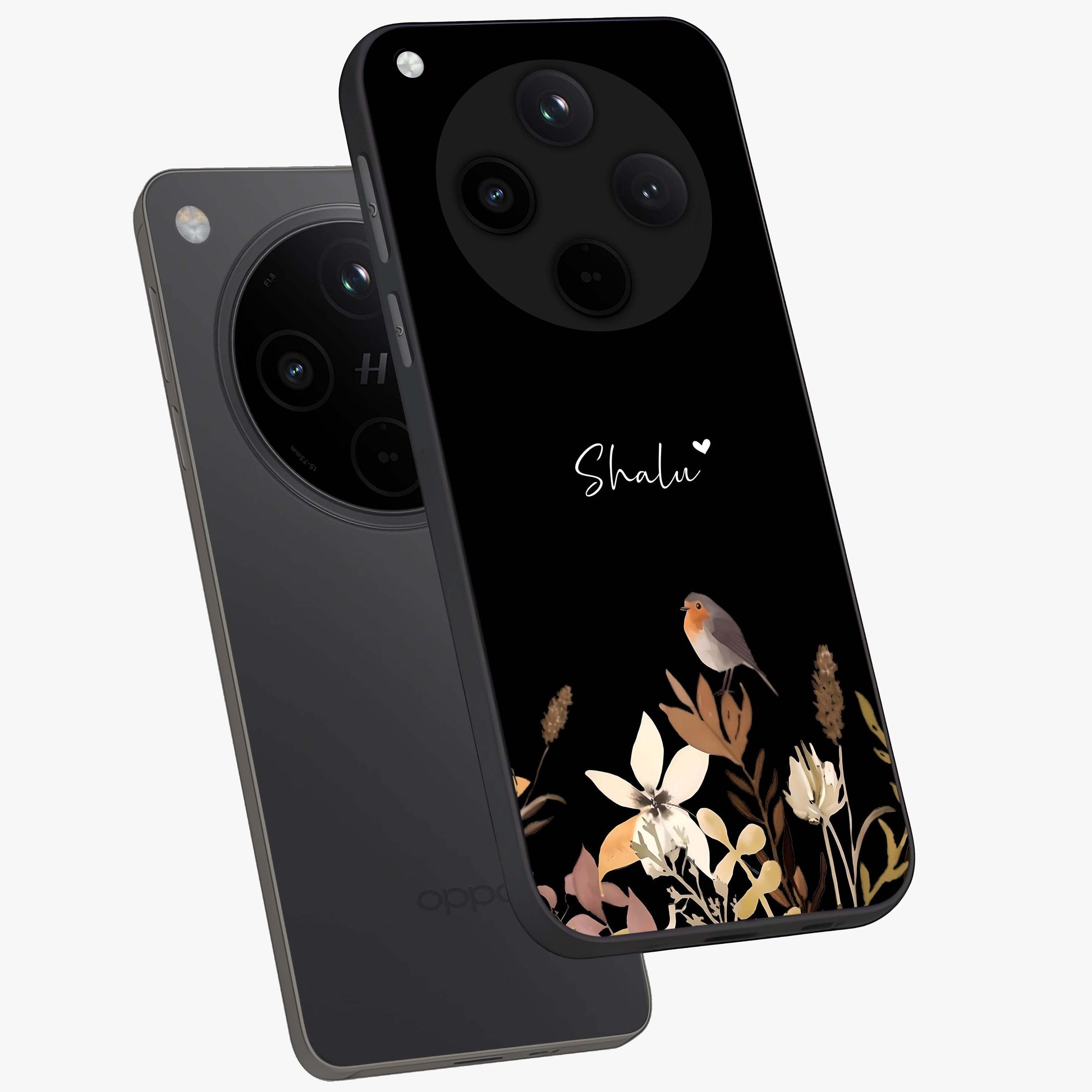 Quiet Garden Tune Custom Name Glass Case displayed in angled mockup highlighting delicate floral garden design with custom name feature.