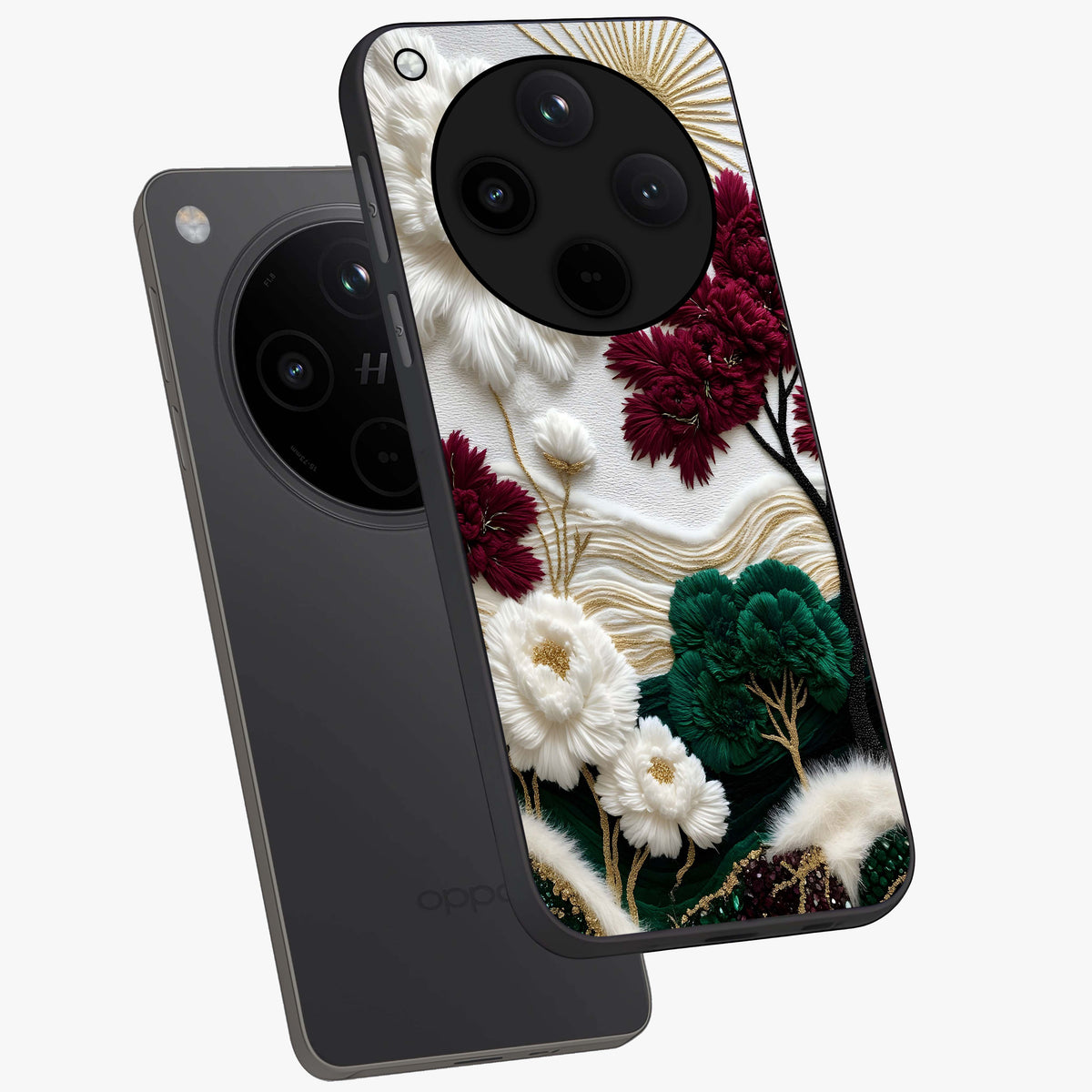Radiant Bloom Elegance Glass Case displayed in angled mockup highlighting graceful floral design with radiant aesthetic style.