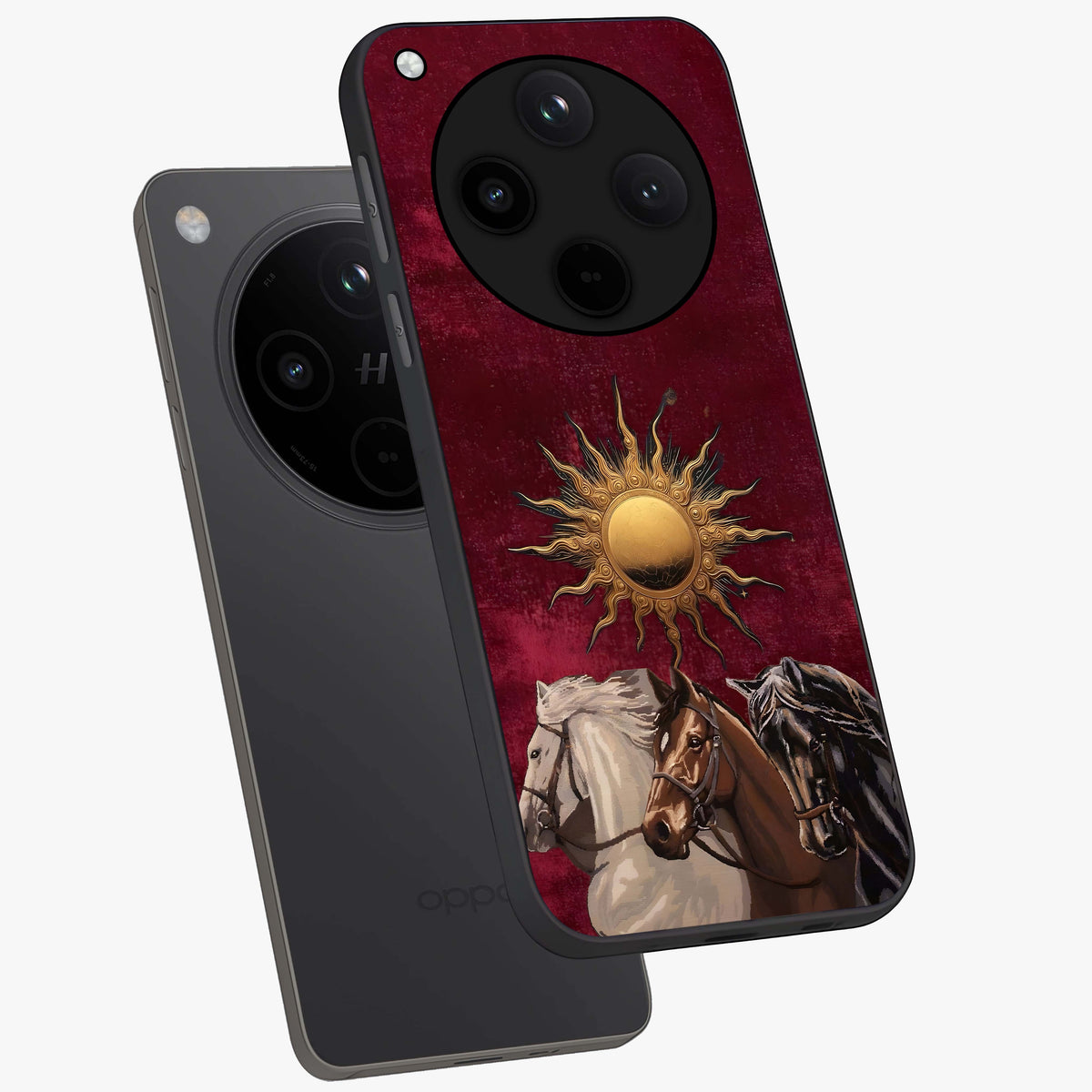 Solar Riders Glass Case displayed in angled mockup highlighting powerful rider illustration with radiant solar aesthetic.