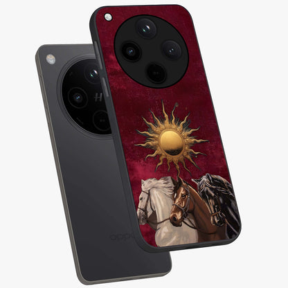 Solar Riders Glass Case displayed in angled mockup highlighting powerful rider illustration with radiant solar aesthetic.