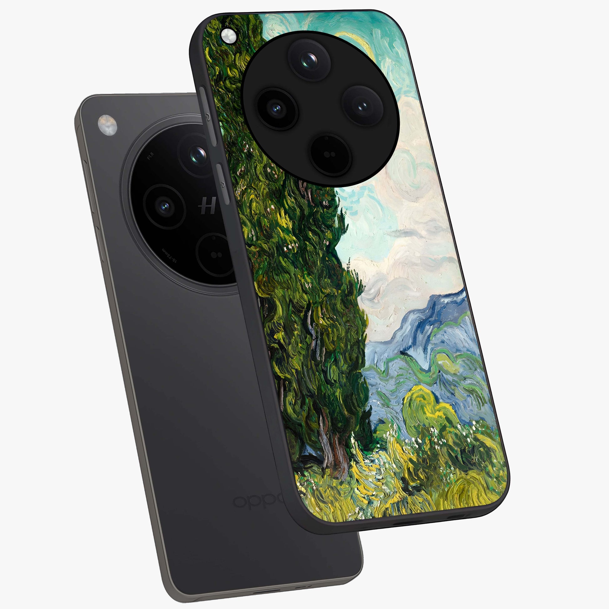 Van Gogh Vintage Art Glass Case displayed in angled mockup highlighting textured brushstroke design with classic aesthetic.