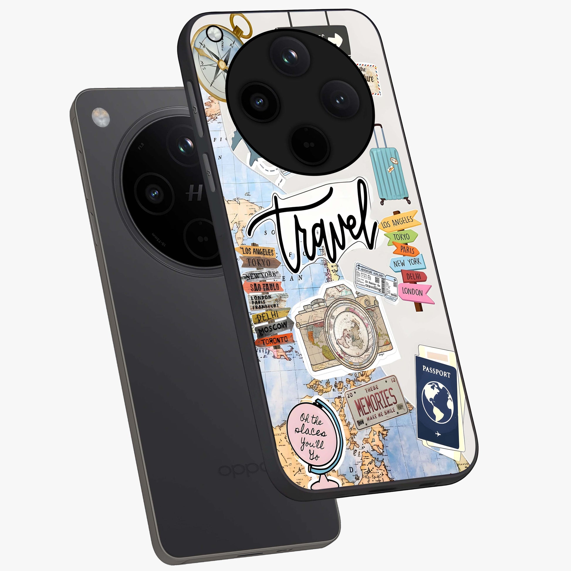 Wanderlust Journal Glass Case displayed in angled mockup highlighting adventure themed design with aesthetic travel vibe.