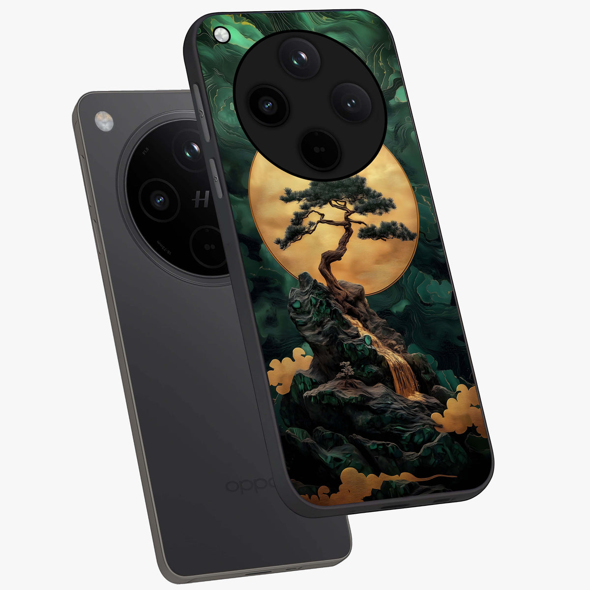 Zen Moon Rise Glass Case displayed in angled mockup highlighting peaceful lunar design with zen aesthetic style.