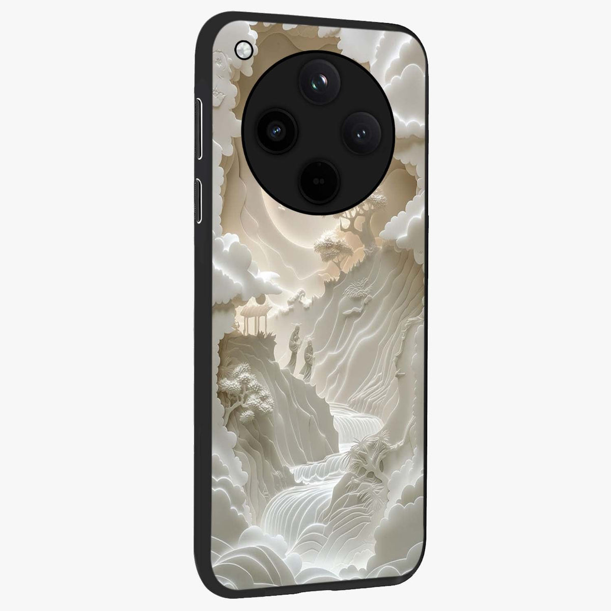 Celestial Origami Glass Case upright view showcasing creative origami artwork with modern celestial style.