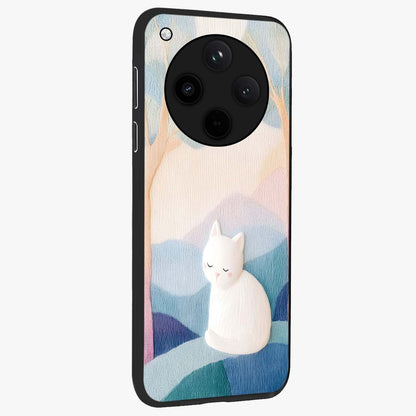 Cotton Dream Cat Glass Case upright view showcasing charming cat artwork with cozy dreamy theme.