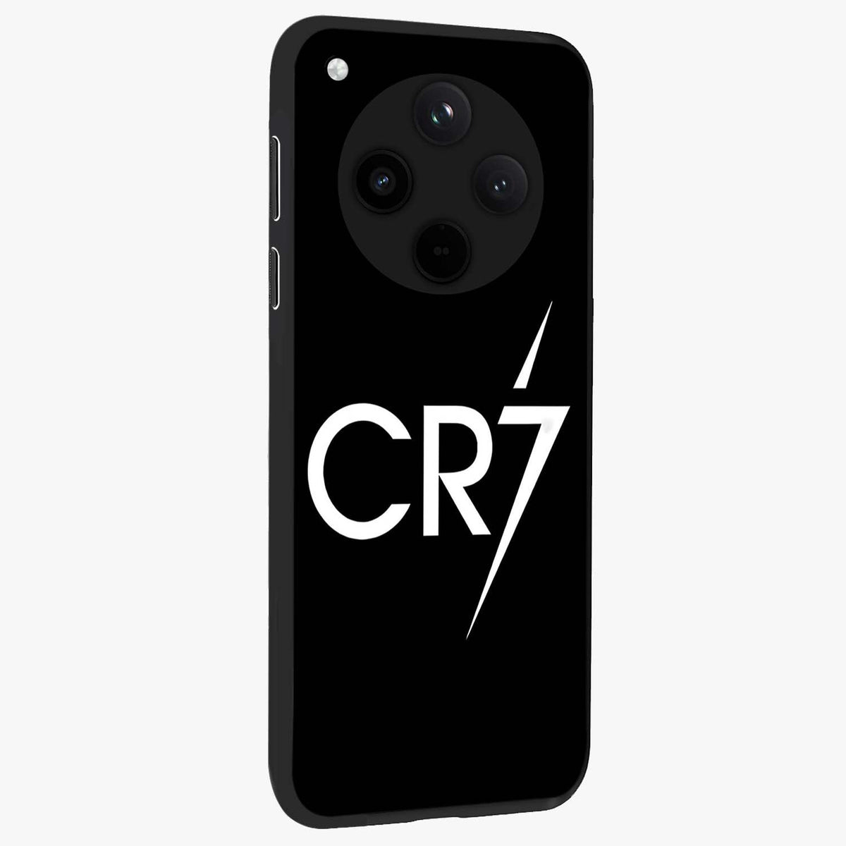 Cr7 Elite Strike Glass Case upright view showcasing energetic football inspired design with modern sports aesthetic.